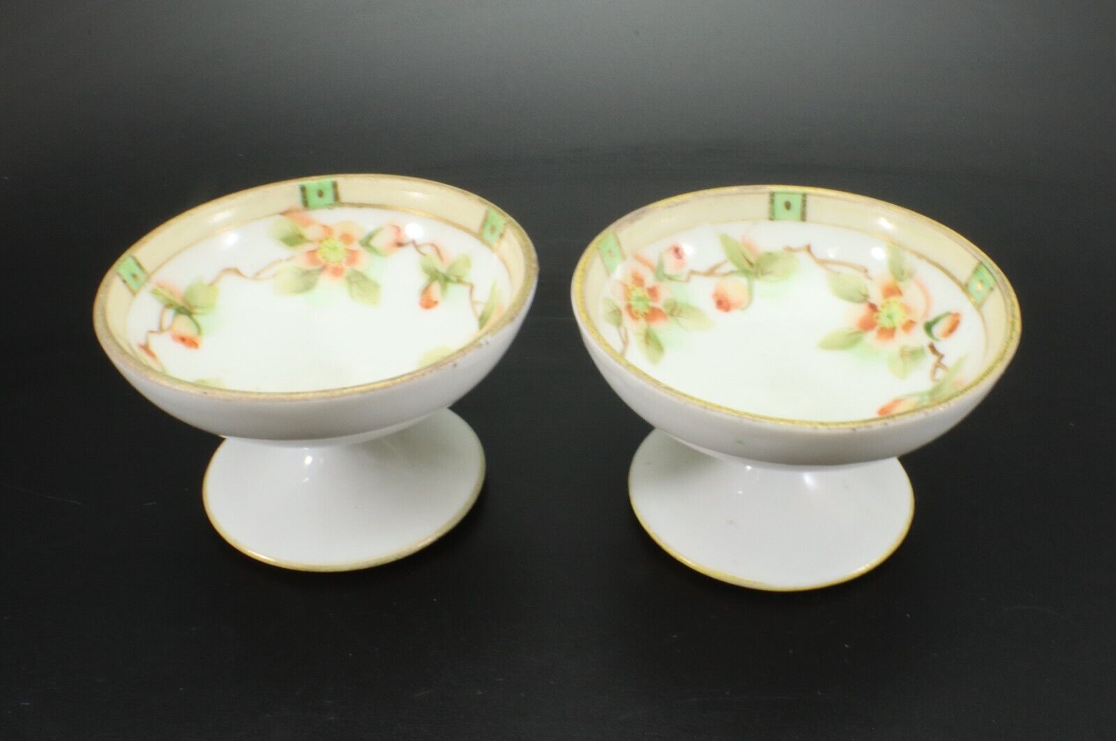 Noritake Footed SALT DIP or small SAUCE BOWL Set of 2 Flowers Antique