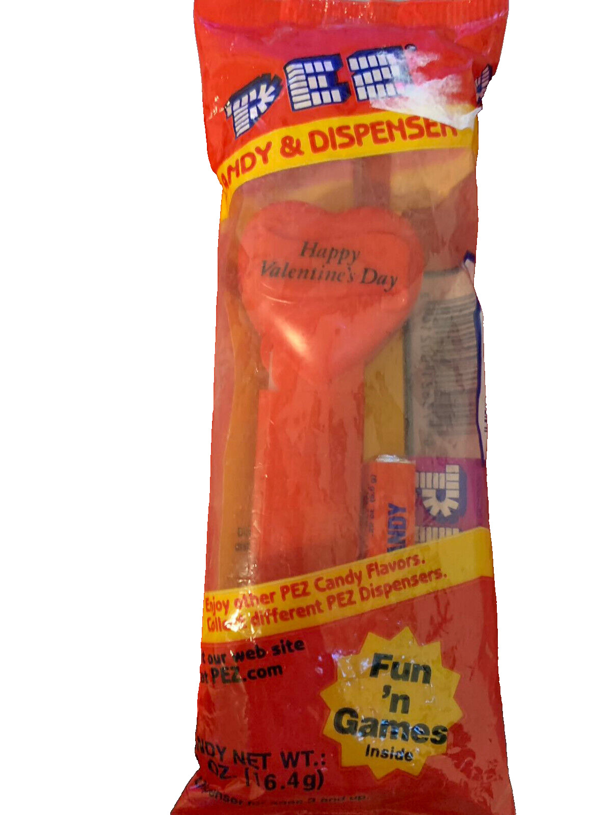Vintage RED PEZ Dispensers No Feet Hearts Happy Valentines Day 1996 in bag