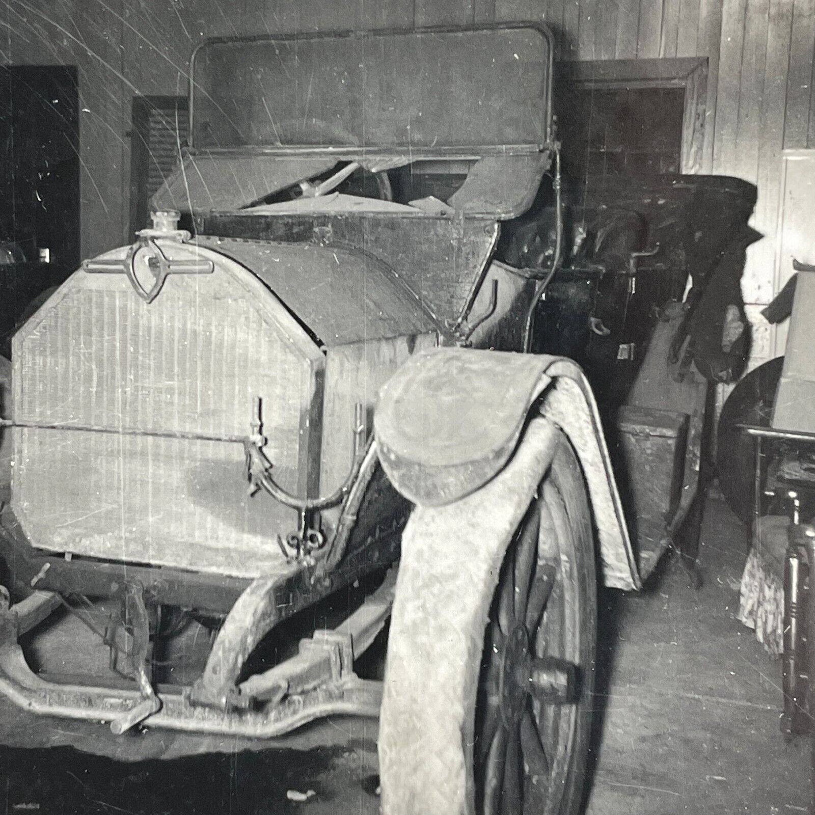 SJ Photograph Old Hudson Automobile Covered In Dust Parked In Garage Circa 1960s