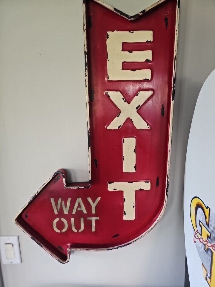 Red Exit Way Out Metal Sign