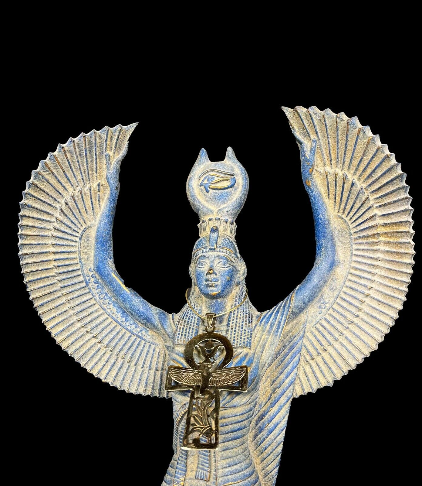 Large Egyptian ISIS goddess of healing and magic standing with wings
