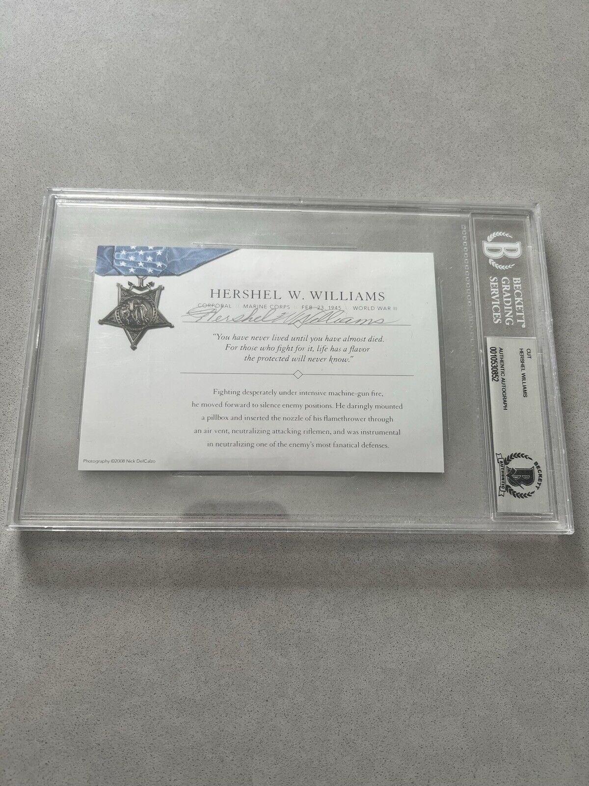 Hershel Williams Signed Autographed Slabbed BAS Beckett Cut USA WWII MOH Marine