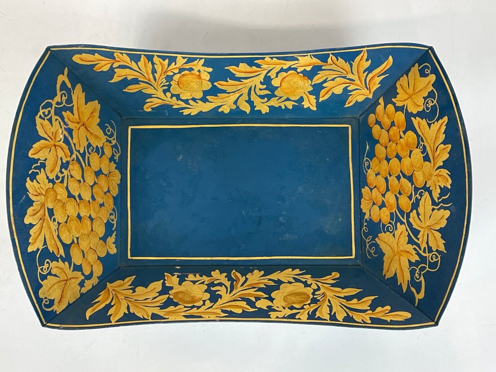 Antique Toleware Bread Tray In Gold and Blue Design 13\