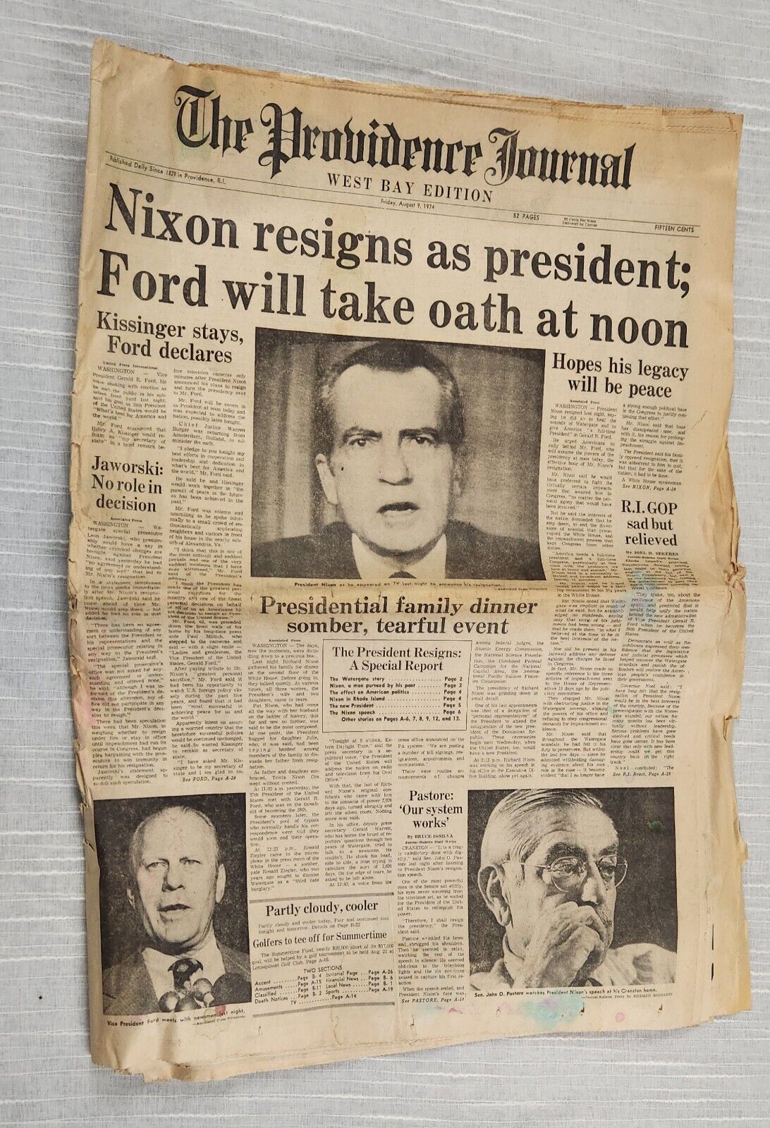 The Providence Journal Newspaper August 9, 1974 West Bay Edition Nixon Resigns