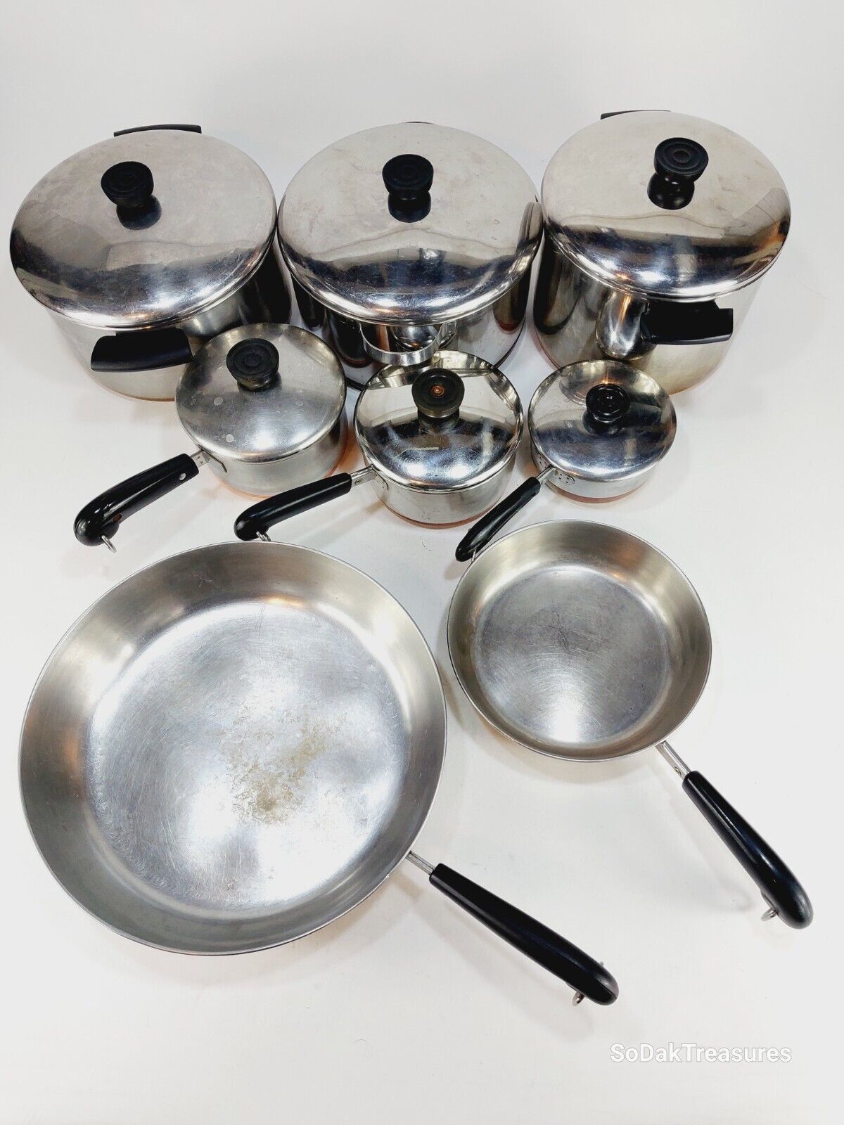 Vintage Revere Ware Saucepan Pot & Fry Pan Set Lot Stainless Steel