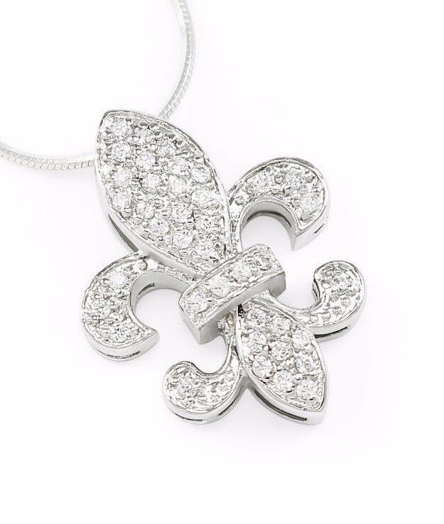 French Inspired Flower- Fleur De Lis Pendant- Sterling Silver with CZ | **New