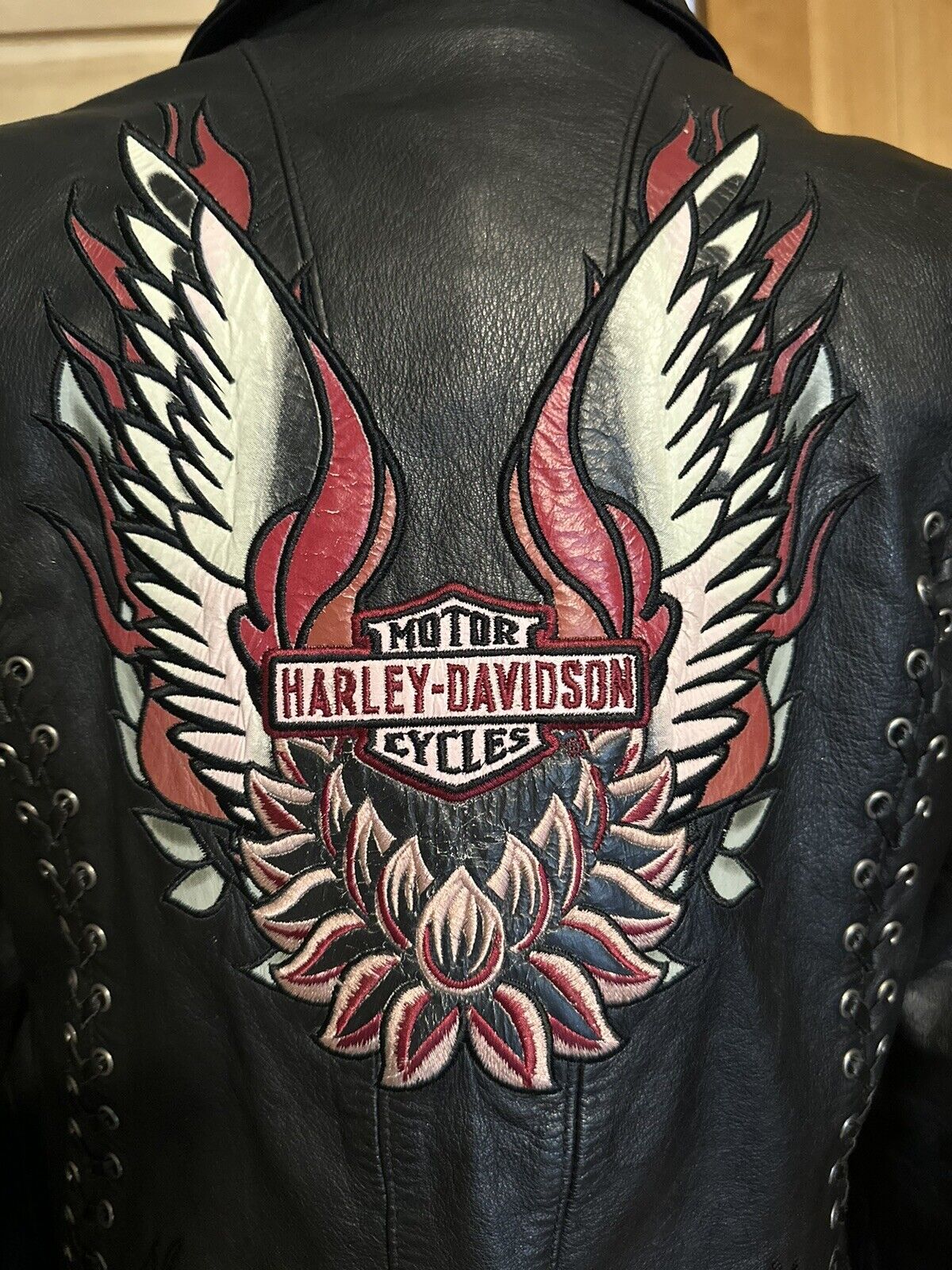 Harley Davidson GYPSY ROAD Laced Black Leather Womens Jacket Small With Chaps