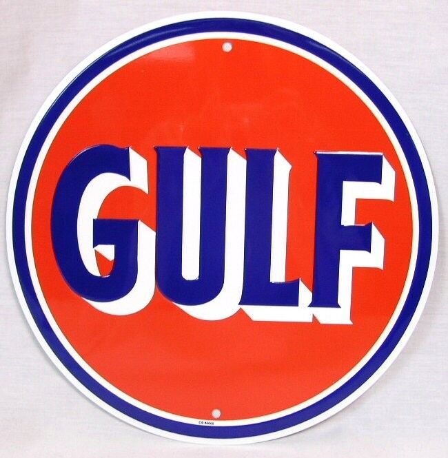 Gulf Oil Service Station Gasoline Gas Pump Round Metal Tin Novelty Sign Garage