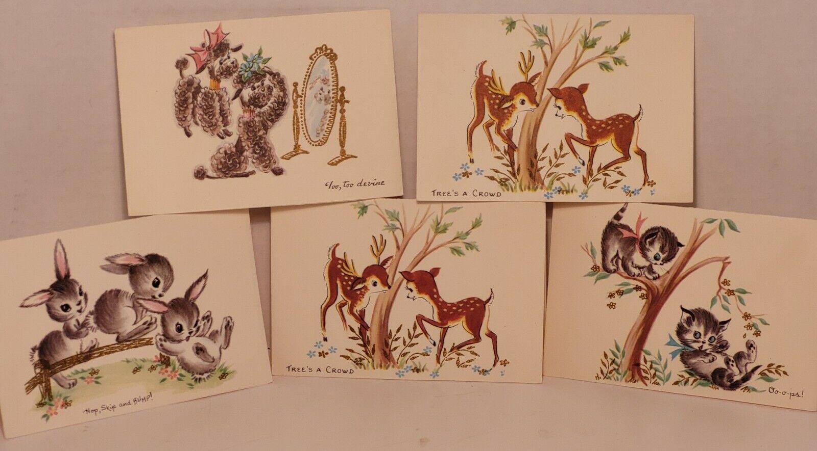 Lot Of 5 Vintage Quaint Shop Originals Blank Note Cards Cute Animals Greeting