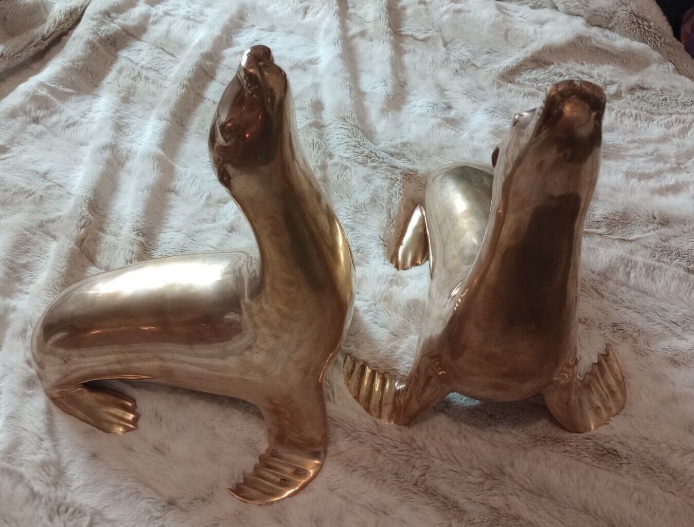 Vintage Spanish Mid-Century Brass Cast Sea Lions / Seals Pair