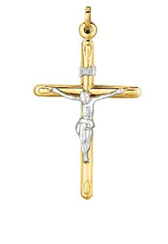 14K Yellow and White Gold Large Crucifix Cross
