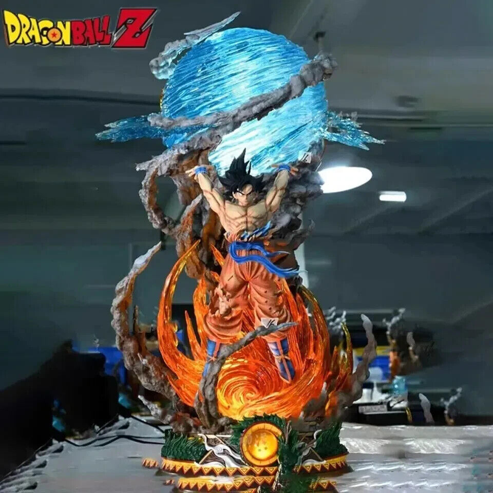 New Dragon Ball Z Goku Son Gokou Statue Figure W/LED Lamp Genki Dama Spirit Bomb