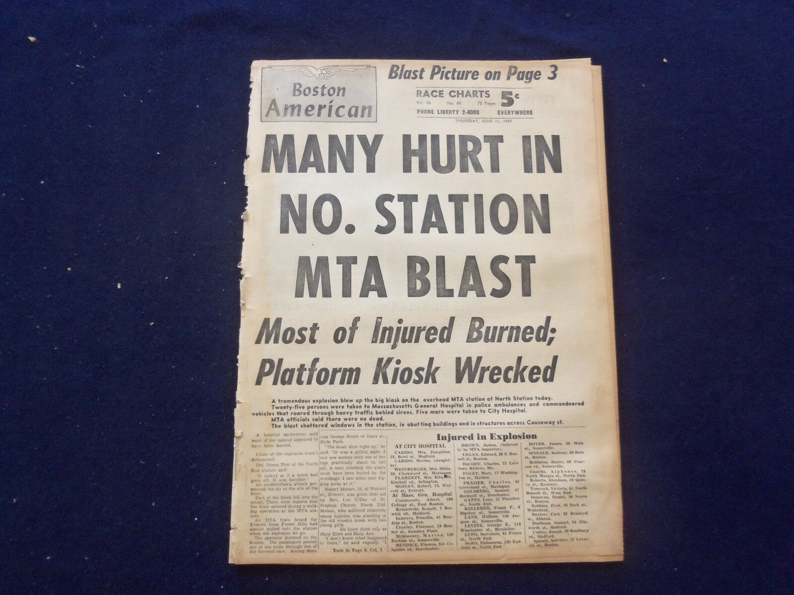 1959 JUNE 11 BOSTON AMERICAN NEWSPAPER - MANY HURT IN NO. STATION BLAST -NP 6231