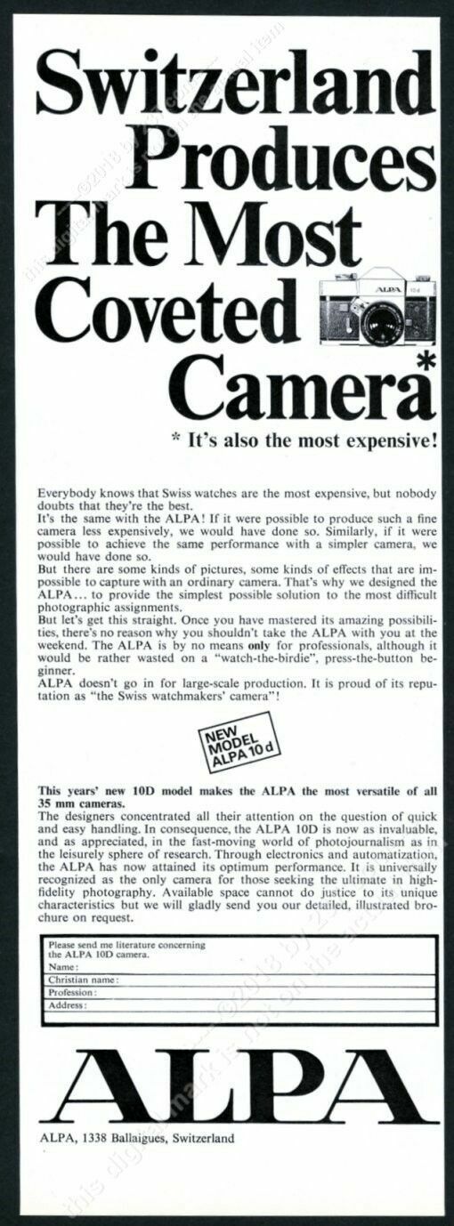 1968 Alpa 10d camera photo vintage print ad