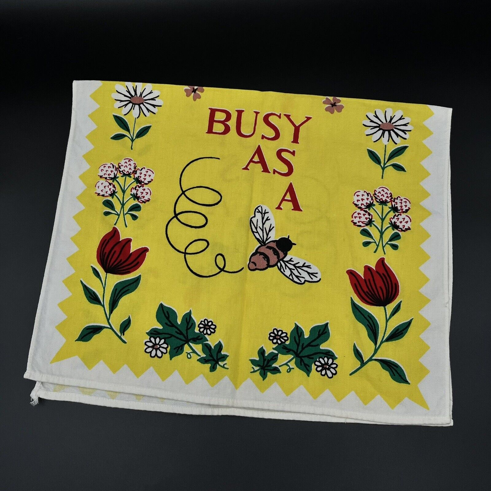 Vintage Retro Busy As A Bee Cotton Tea Towel Bees Flowers