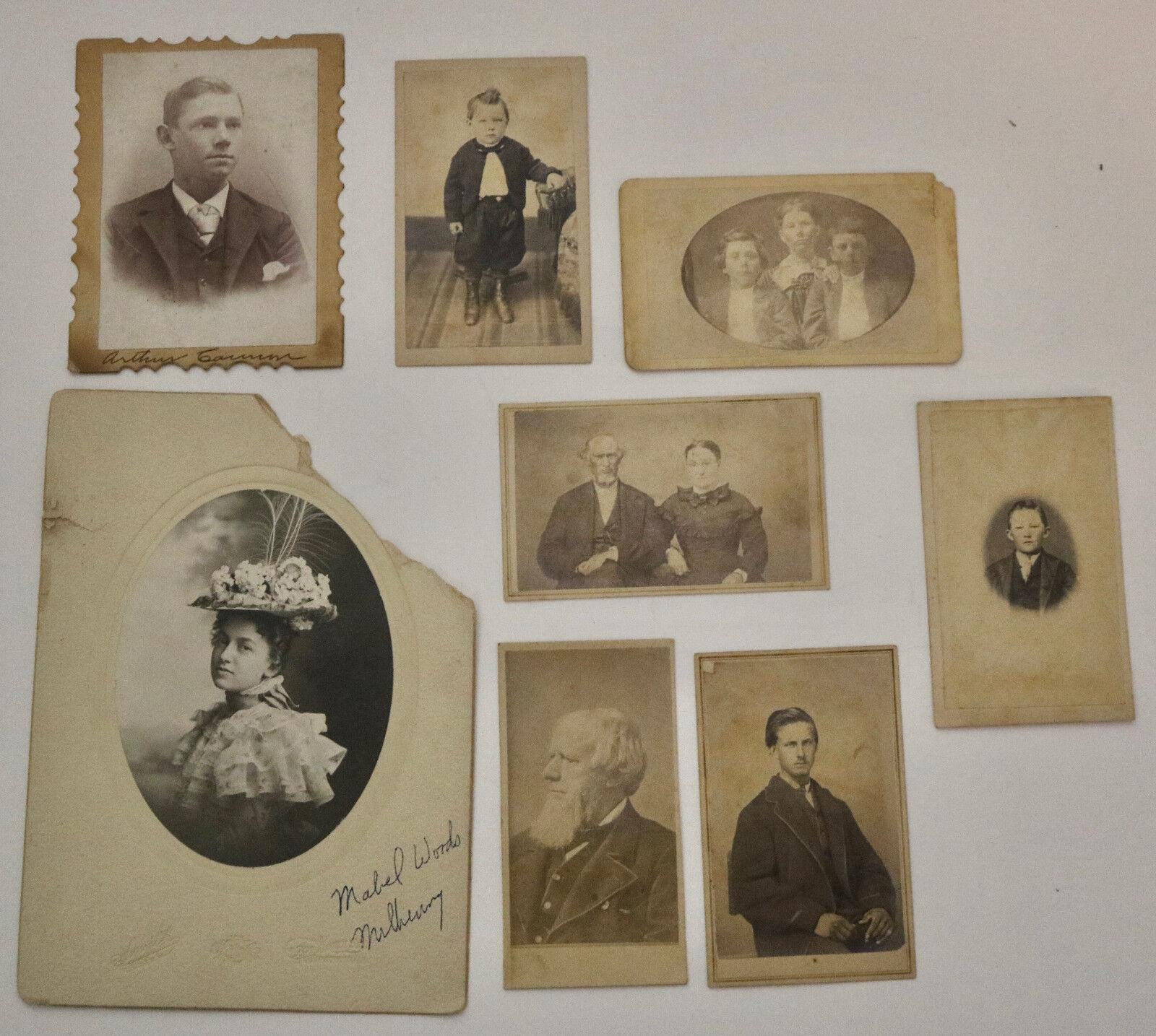 antique set of 8 family photographs of people