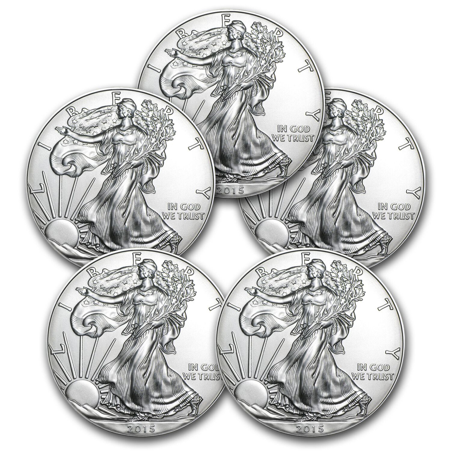 2015 1 oz Silver American Eagle BU (Lot of 5) - SKU #87832