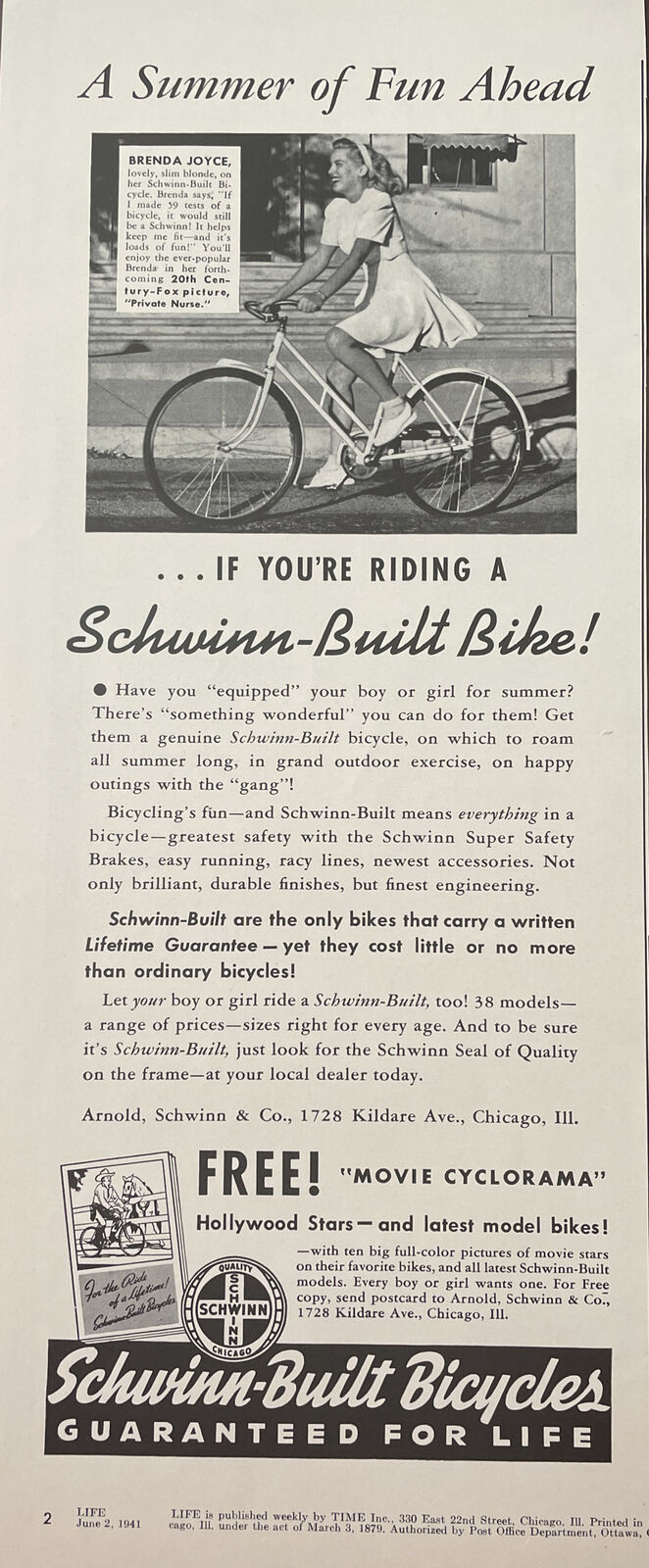 1941 vintage Schwinn built bike print add. A summer of fun ahead. ￼