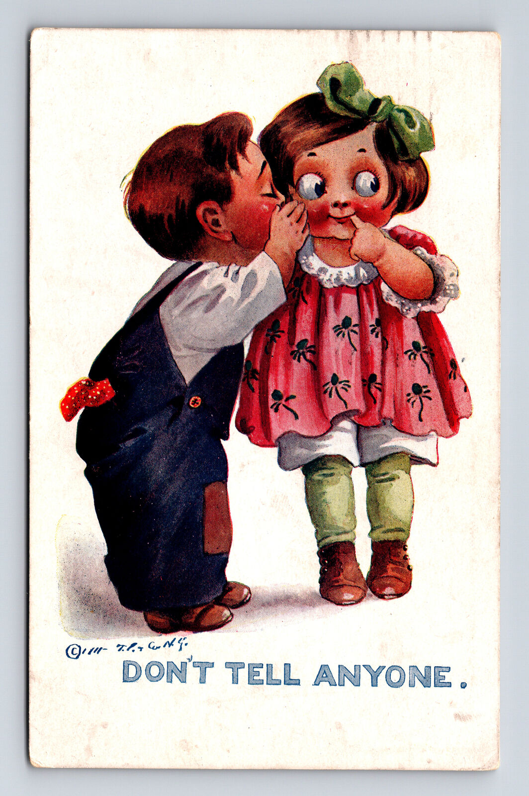 1911 Taylor Platt Don't Tell Anyone Comic Boy Girl Secret Sweickley PA Postcard