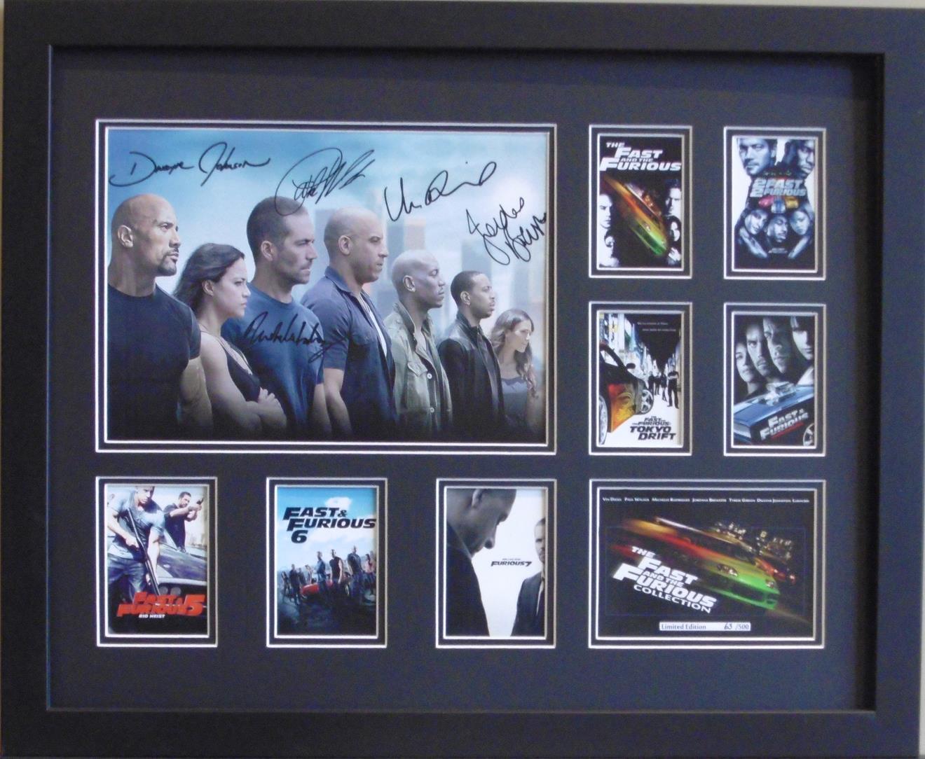 FAST AND FURIOUS 1-7 PAUL WALKER SIGNED LIMITED EDITION FRAMED MEMORABILIA
