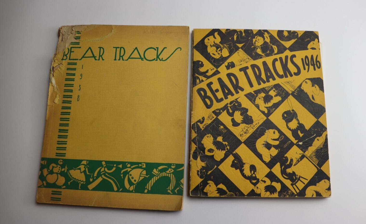 Vintage \'Bear Tracks\' 1938 & 1946 Phoenix Junior College, AZ Signed Yearbooks