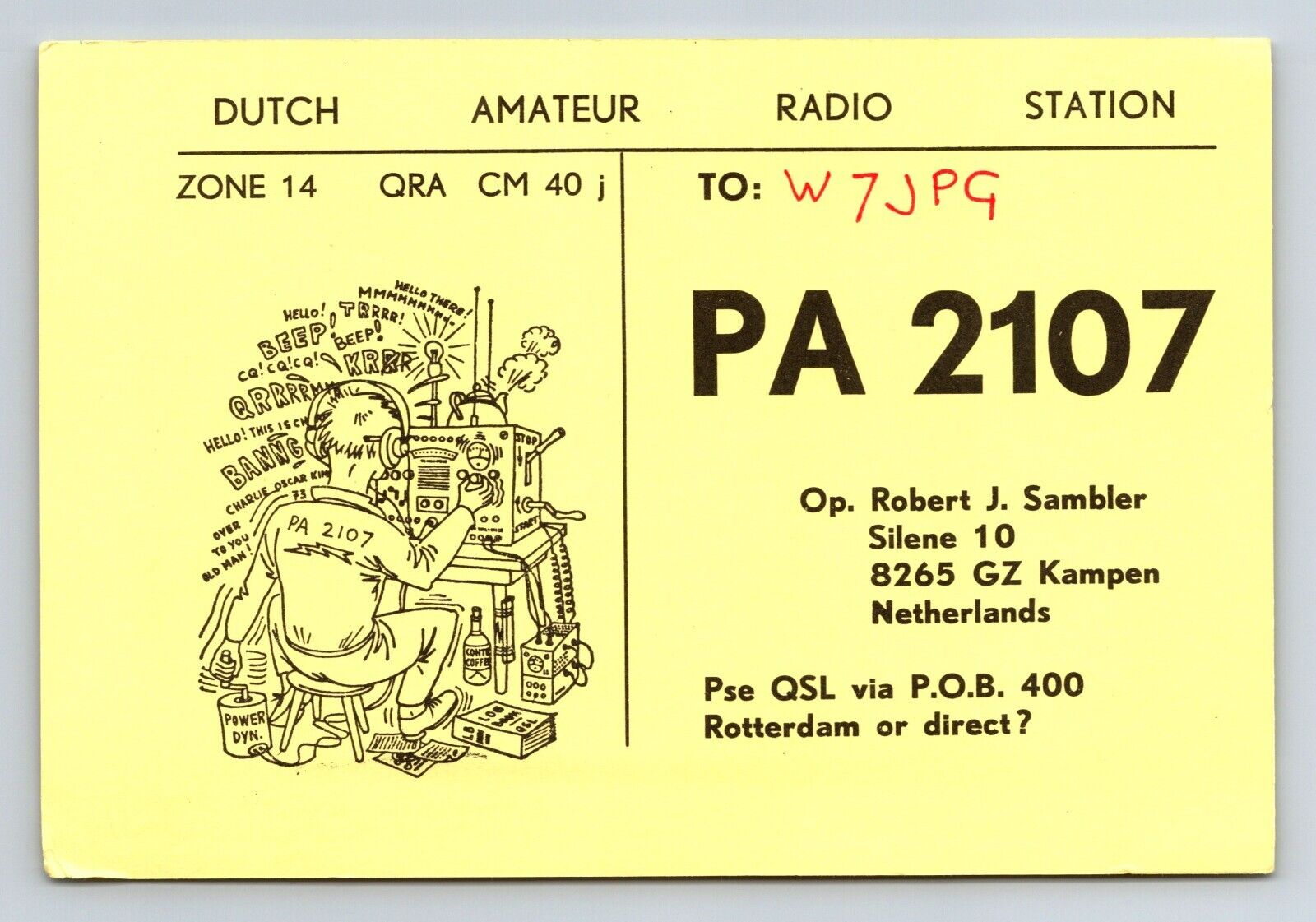 Vintage Ham Radio Amateur QSL QSO Postcard PA2017 Netherlands 1980