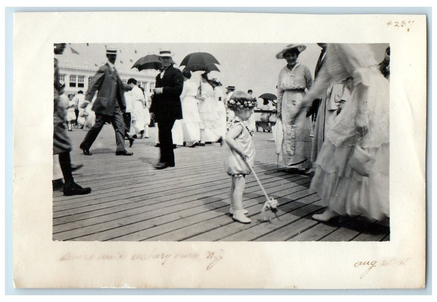 c1910 Little Girl Toy Candid in the Bridge at Asbury Park New Jersey NJ Photo