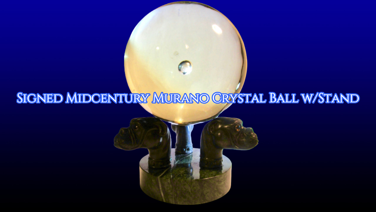 BIG& Stunning Bronze Marble & Murano signed Glass Midcentury Crystal Ball Boxers