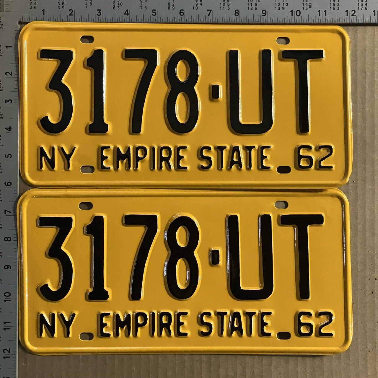 1962 1963 New York license plate pair 3178 UT YOM DMV Oneida BEAUTIFUL 13762