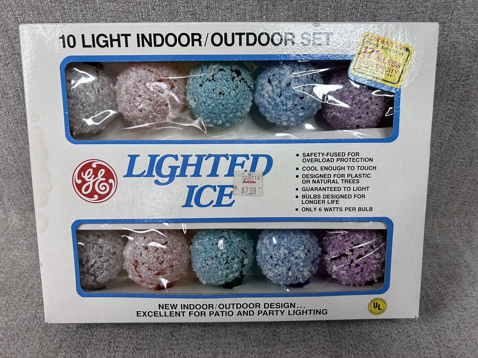 NOS Vintage Lighted Ice Christmas Lights GE 10  Light Set Multicolored