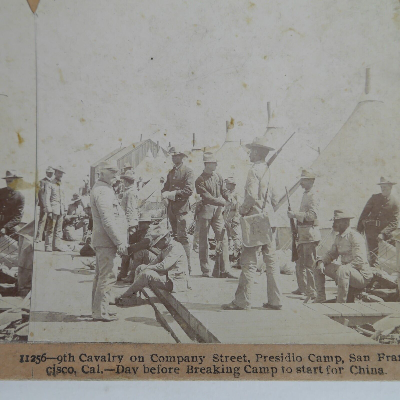 Keystone Stereoview 9th Cavalry Buffalo Soldier Presidio Camp San Francisco 1900