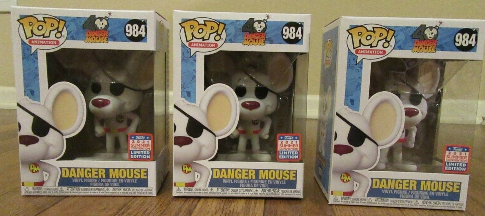 (3) Funko Pop Animation Danger Mouse #984 Danger Mouse 2021 Summer Convention 