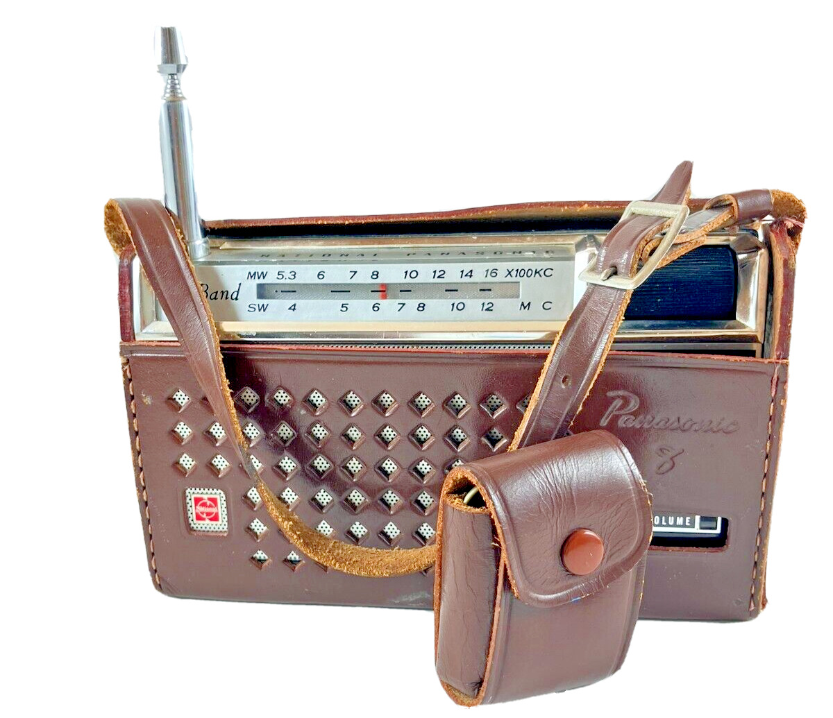 National Panasonic R-807H 8-Transistor Radio w/ Orig. Leather Case & Headphones