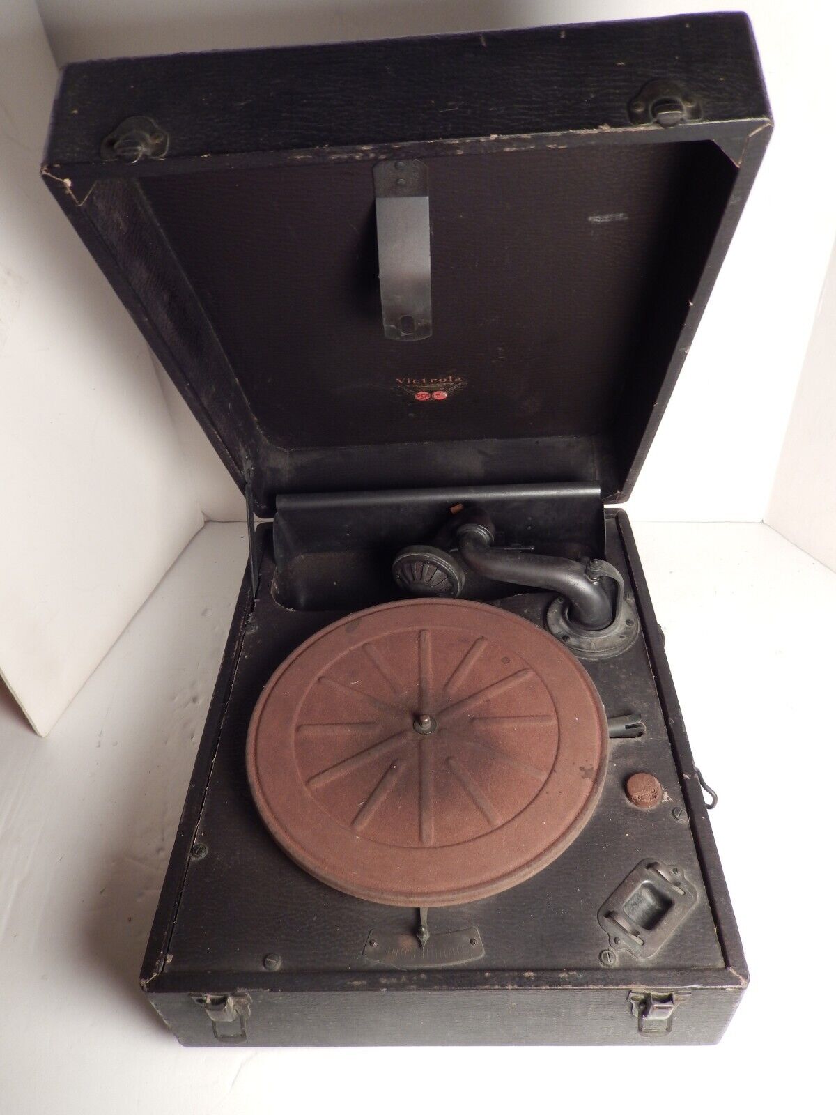 Vintage Antique Victrola Suitcase Record Player Hand Crank Portable Phonograph