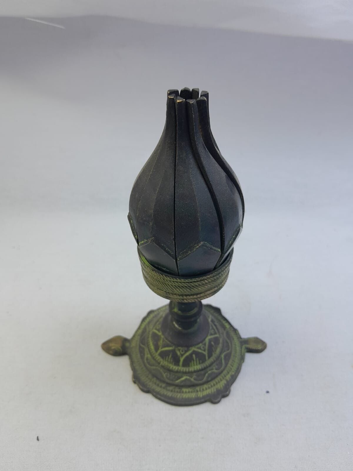 Antique Old Used Bronze Candlestick Candle Holder Handmade Arabic Flower Retro
