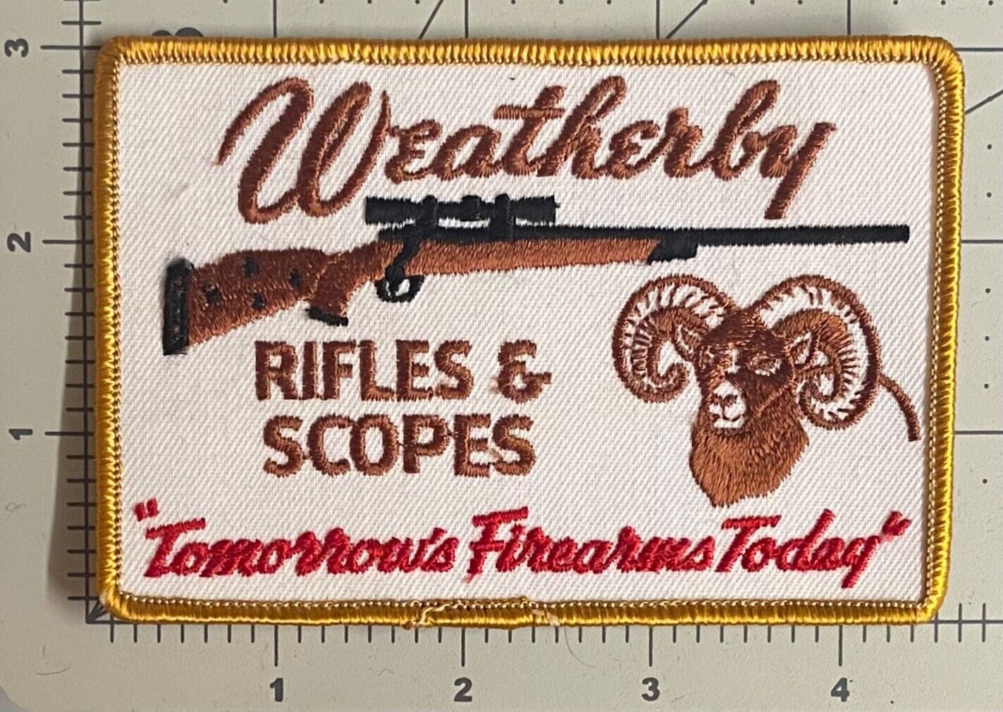 WEATHERBY RIFLES & SCOPES Embroidered Patch~RAM’S HEAD~HUNTER HUNTING GUNS AMMO