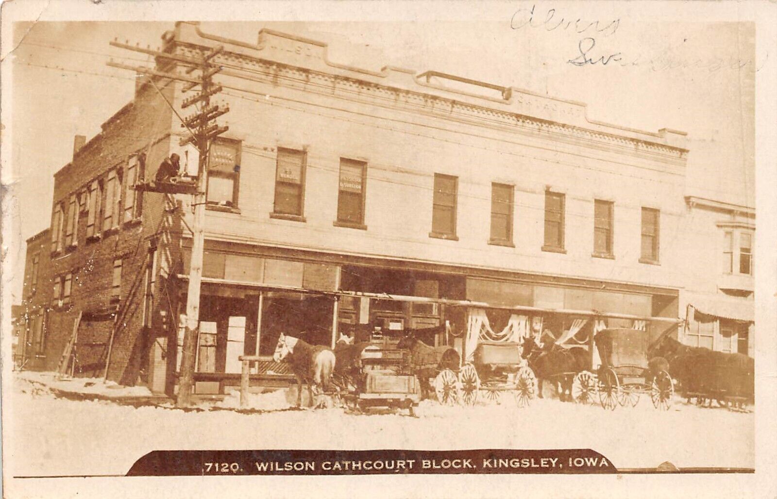 RPPC Wilson Cathcourt Block Kingsley Iowa c1910 Photo Postcard