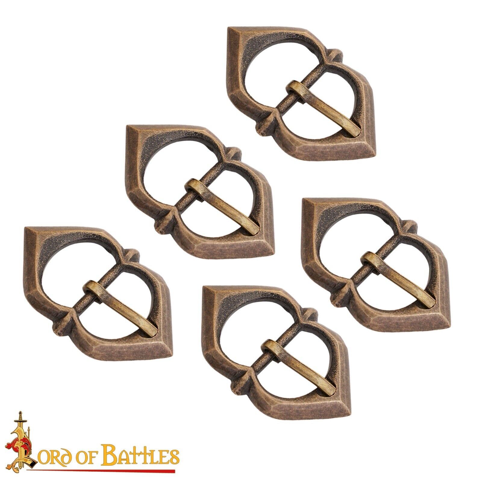 Medieval Belt Brass Buckle Viking Renaissance Cosplay SCA Leather Armor Set of 5