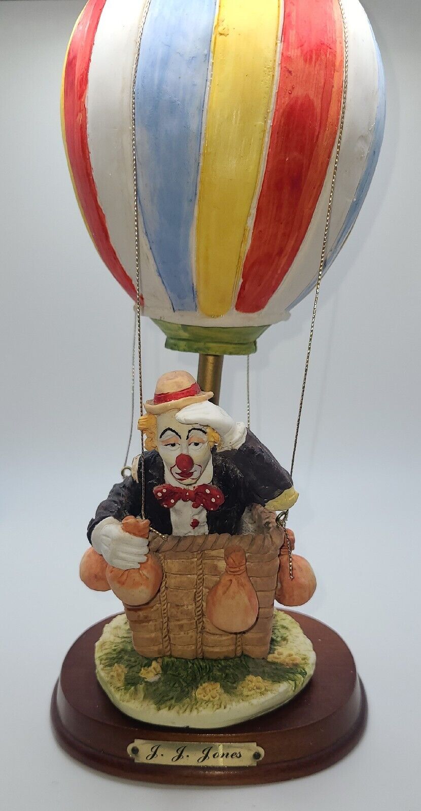 Vintage Davar Hot Air Balloon With Carnival Clown Figure On Wooden Base