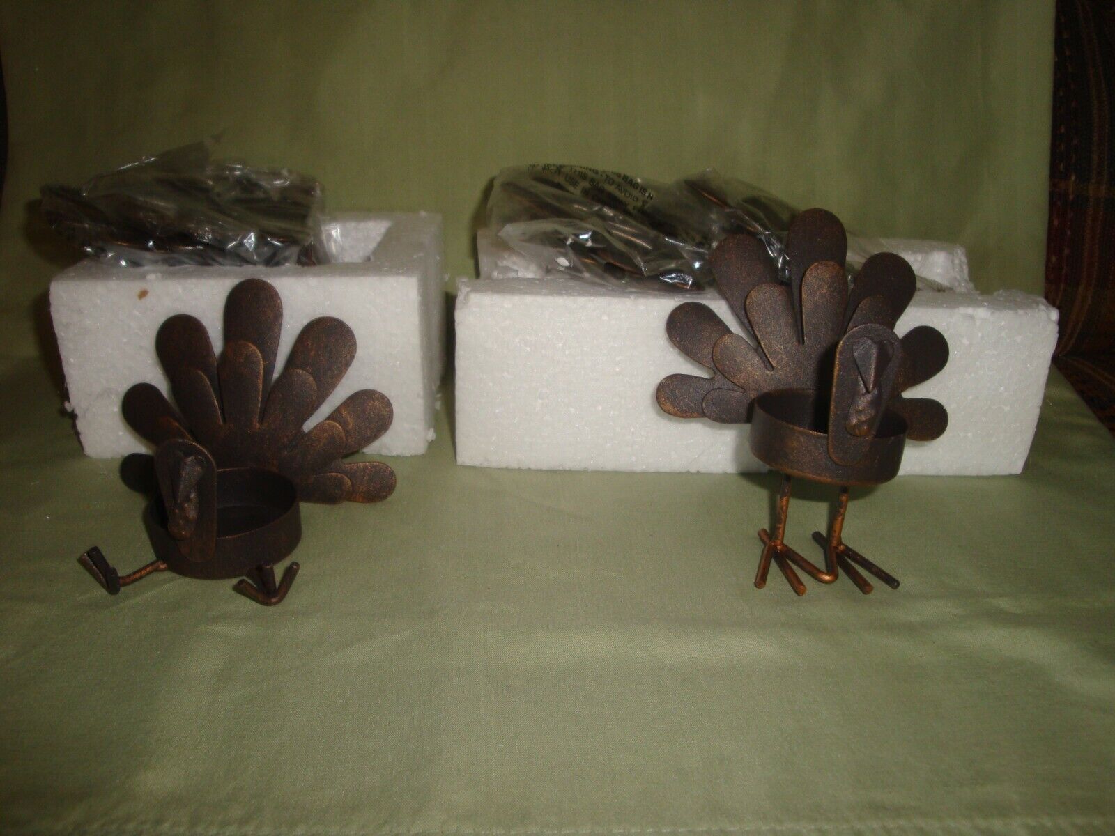 REDUCED 6 Metal Turkey Tea Light Candle Holders  candles-Thanksgiving-Fall-4 X 4