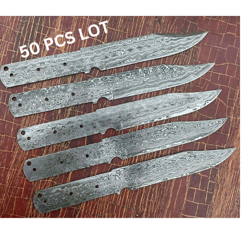LOT OF 50 PCS HUNTING BOWIE KNIFE BLANK BLADES DAMASCUS FORGED STEEL RAINDROP
