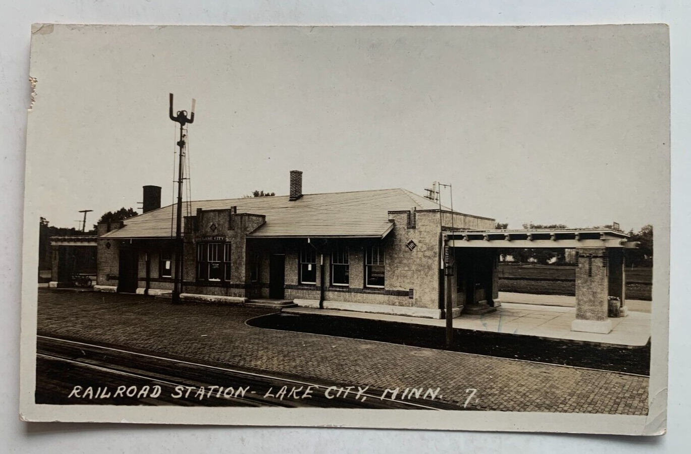 ca 1920s MN RPPC Postcard Lake City Minnesota Railroad Station RR Train Depot