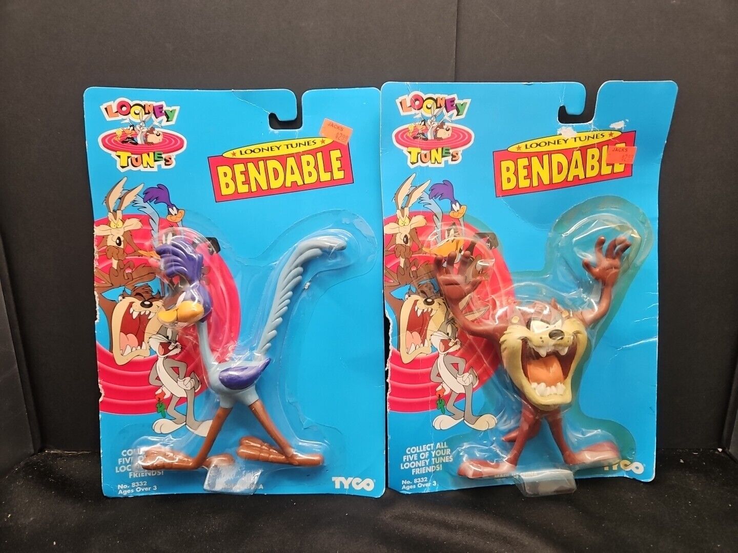Vintage Tyco Bendable Looney Tunes figures: Taz and Roadrunner New Old Stock