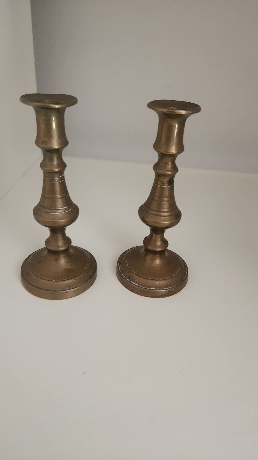 Pair small vtg Candle Holders candlesticks Round Base antique Victorian