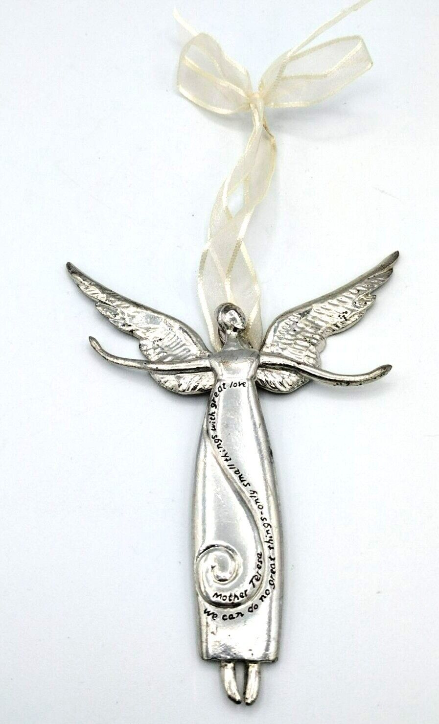 Ornament Mother Teresa Serenity Angel Metal Quote Silver Color 5.25 Inches Long