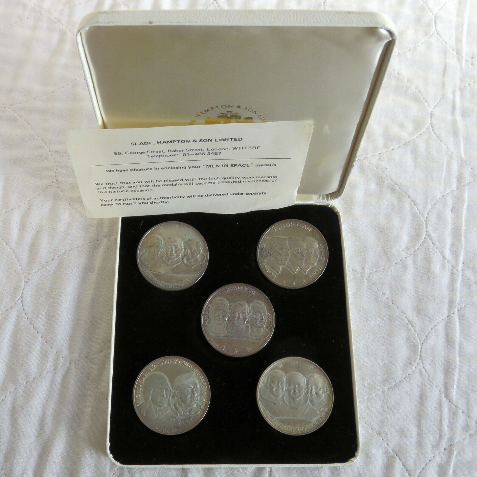 CONQUEST OF SPACE - APOLLO 5 x 1oz 40mm SILVER PROOF BOXED MEDAL SET