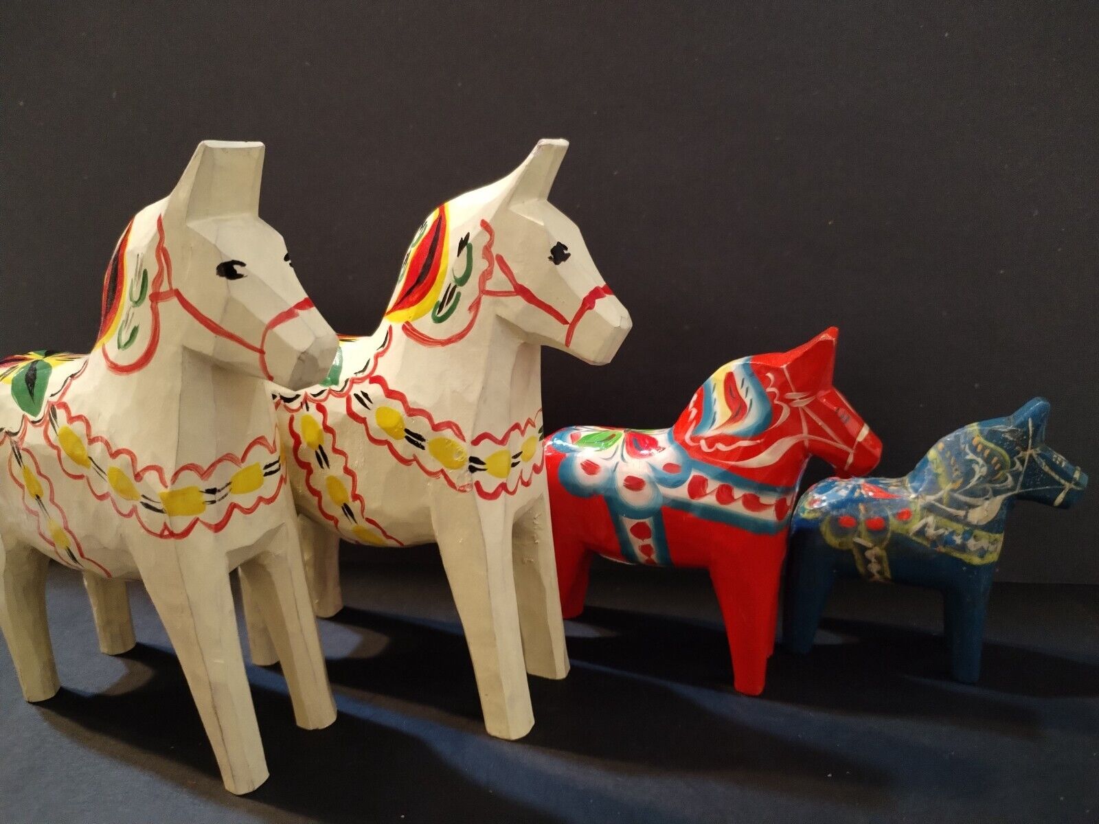 Swedish Dala wooden horses,4 pieces.Vintage.