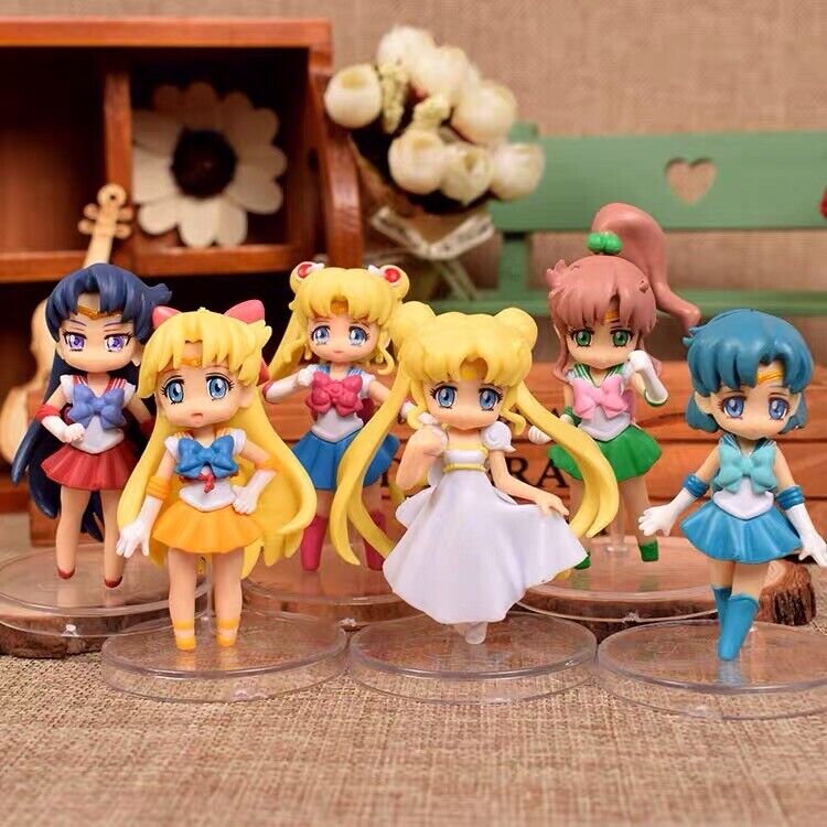 6pcs Anime Sailor Moon Tsukino Usagi Cute Mini Figures Toys Birthday Cake Topper