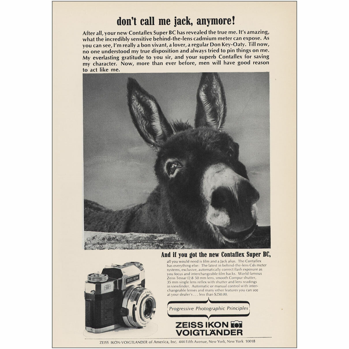 1966 Zeiss Icon Voigtlander: Don’t Call Me Jack Anymore Vintage Print Ad