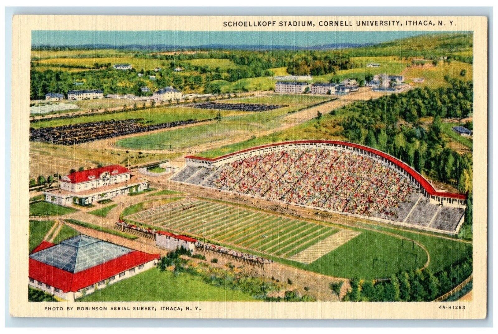 Ithaca New York NY Postcard Schoellkopf Stadium Cornell University c1940 Vintage